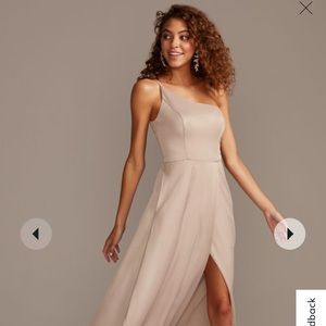 David’s Bridal One Shoulder Biscotti Dress